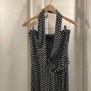 Black and white halter maxi dress
